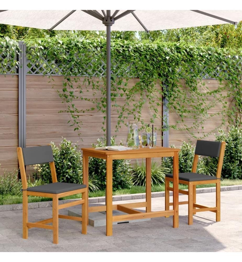 Ensemble de balcon avec coussins 3 pcs bois massif d'acacia