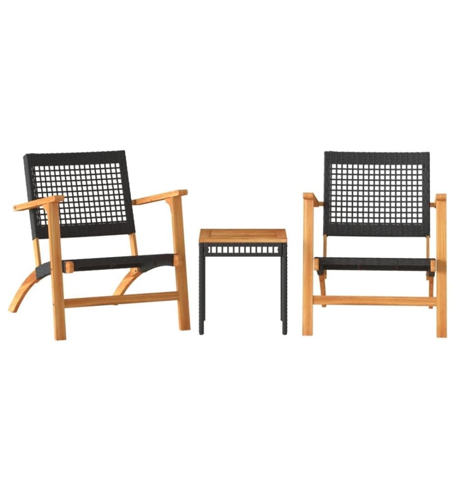 3-tlg. Bistro-Set Schwarz Poly Rattan und Massivholz Akazie