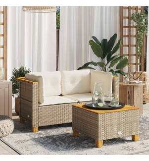 Garten-Ecksofas mit Kissen 2 Stk. Beige Poly Rattan