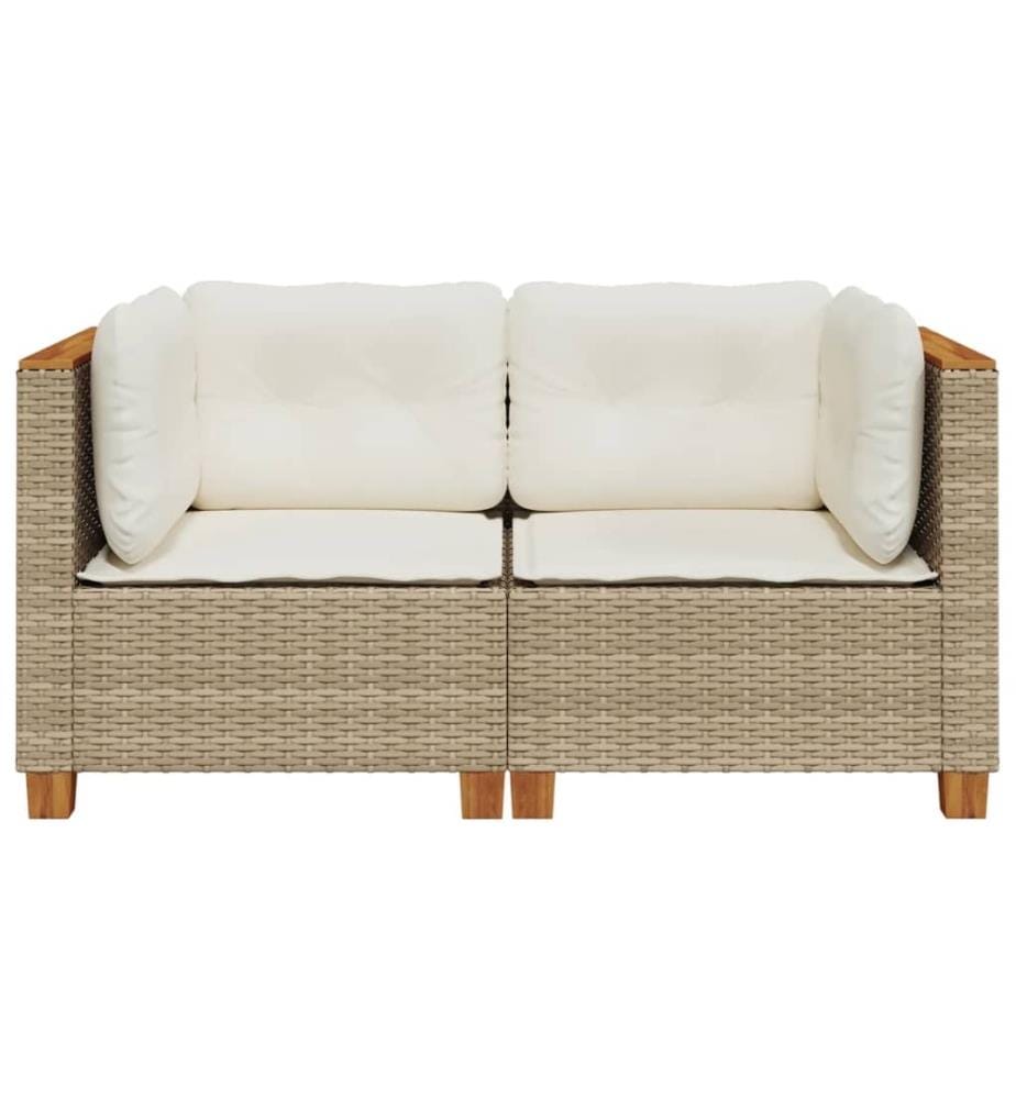 Garten-Ecksofas mit Kissen 2 Stk. Beige Poly Rattan