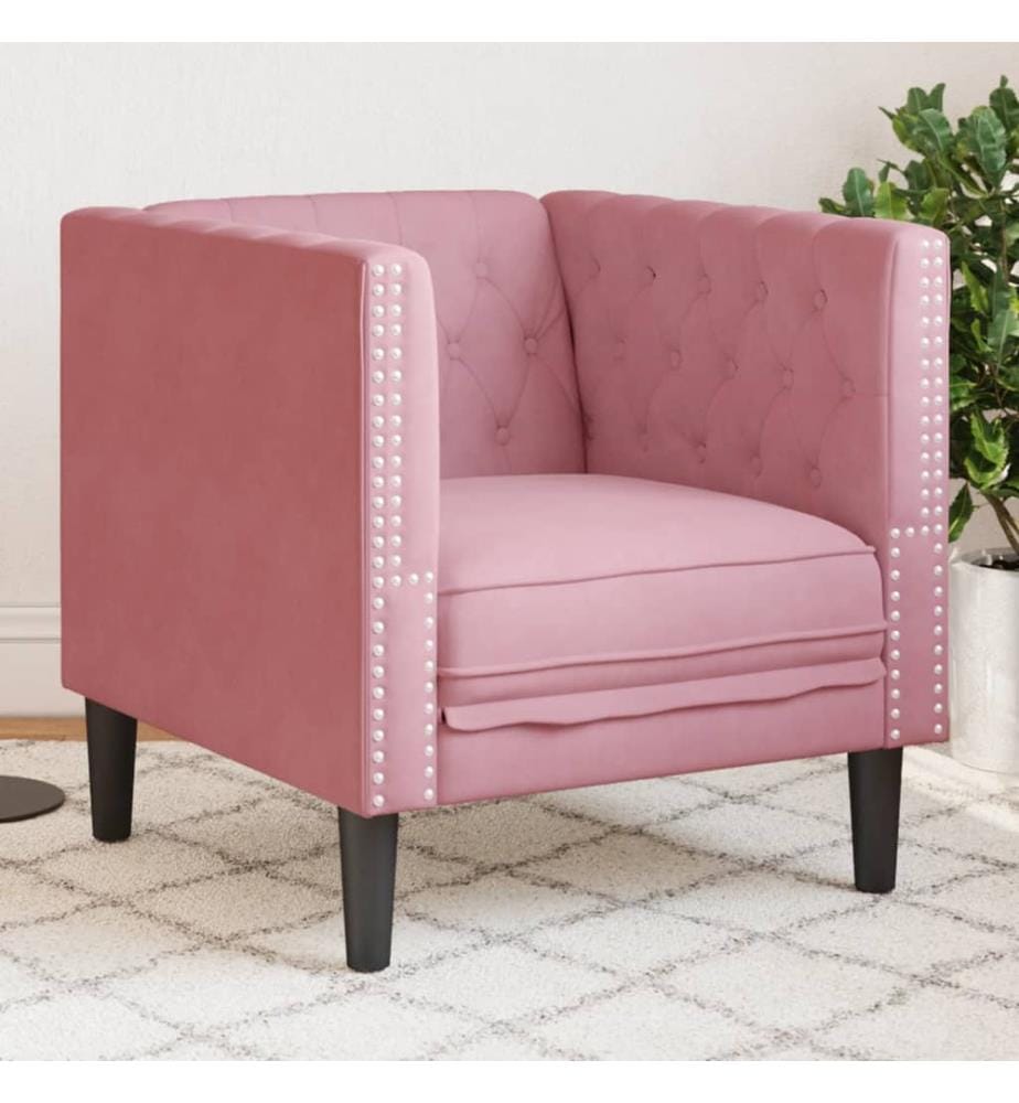 Fauteuil Chesterfield rose velours