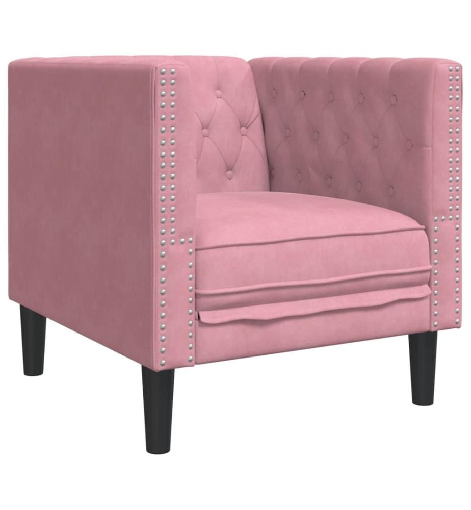 Fauteuil Chesterfield rose velours