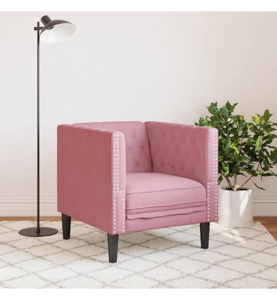 Fauteuil Chesterfield rose velours
