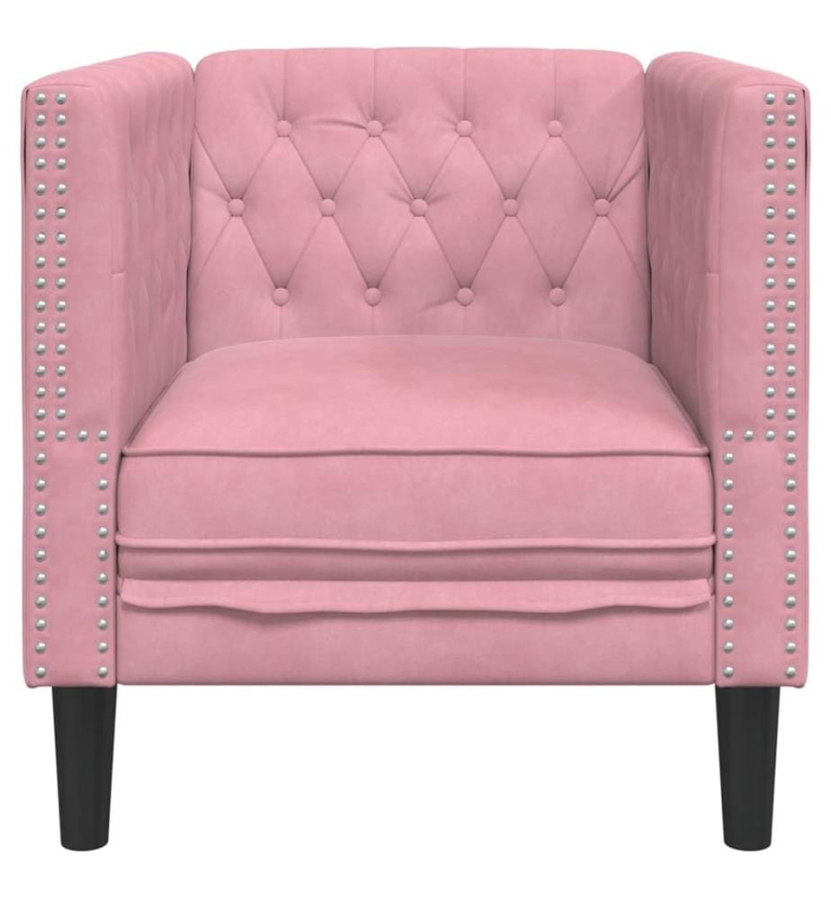 Fauteuil Chesterfield rose velours