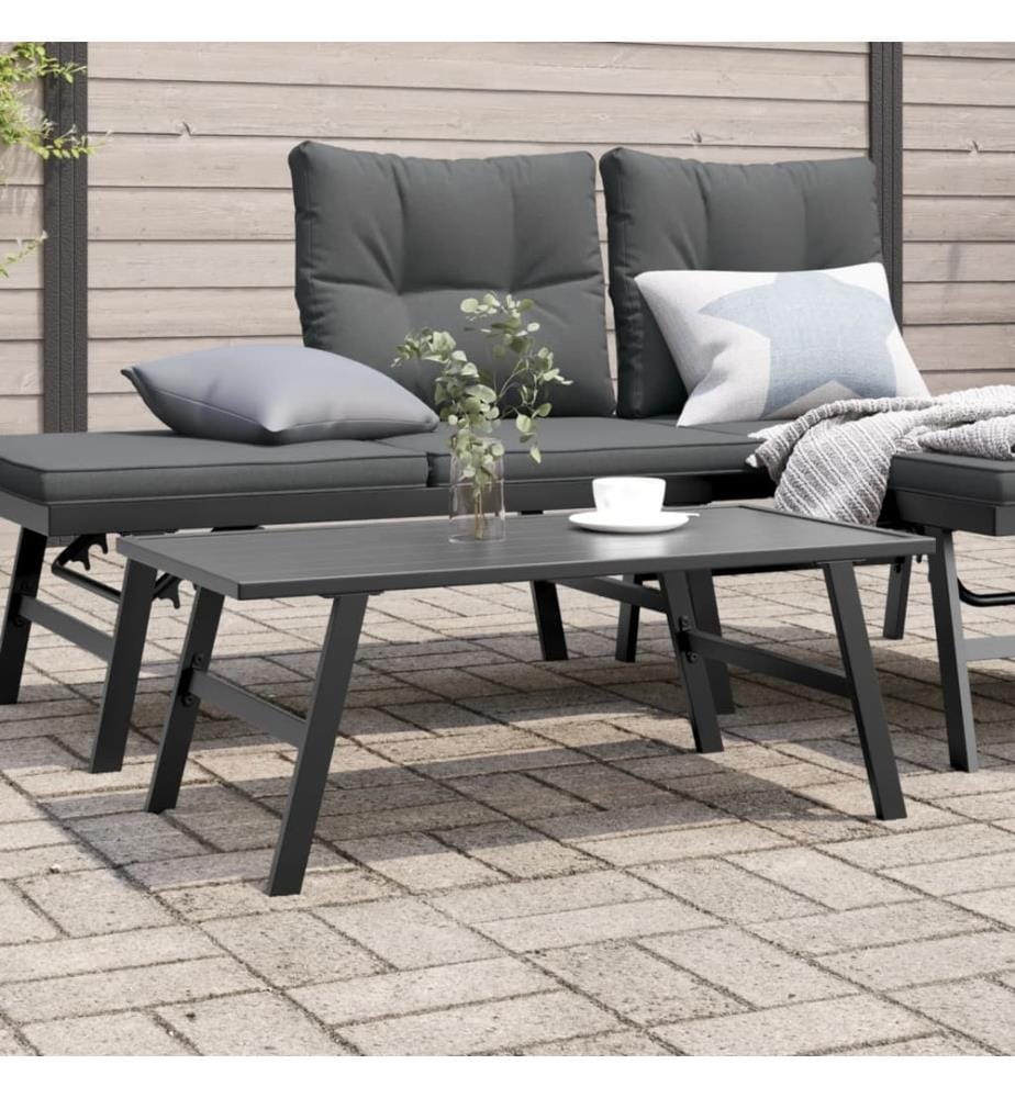 Garten-Couchtisch Schwarz 90x45x35 cm Pulverbeschichteter Stahl