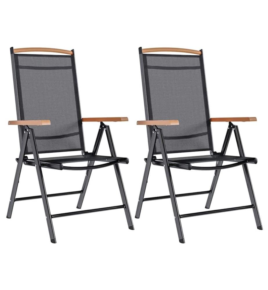 Chaises de jardin pliables lot de 2 aluminium et textilène noir