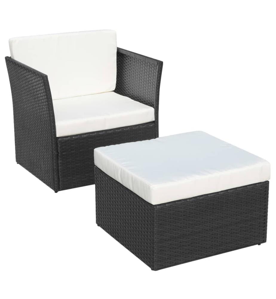 Gartensessel mit Fusshocker Poly Rattan Schwarz