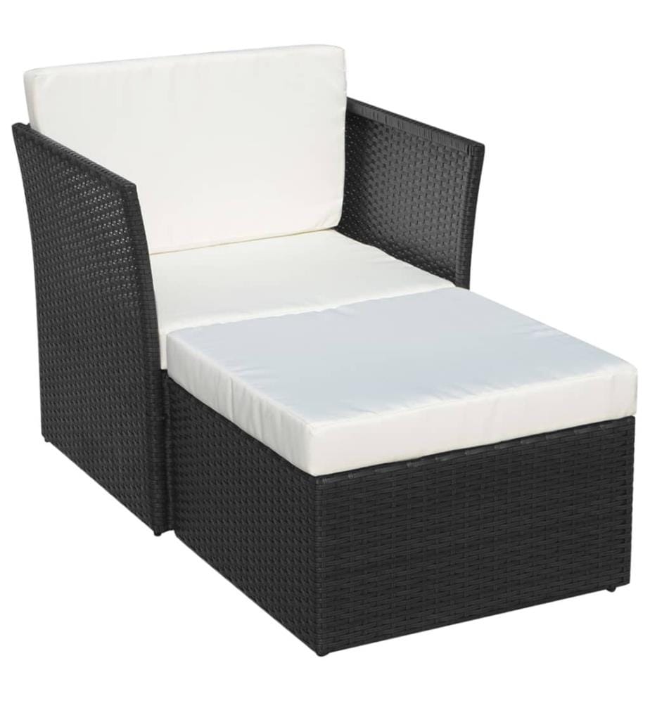 Gartensessel mit Fusshocker Poly Rattan Schwarz