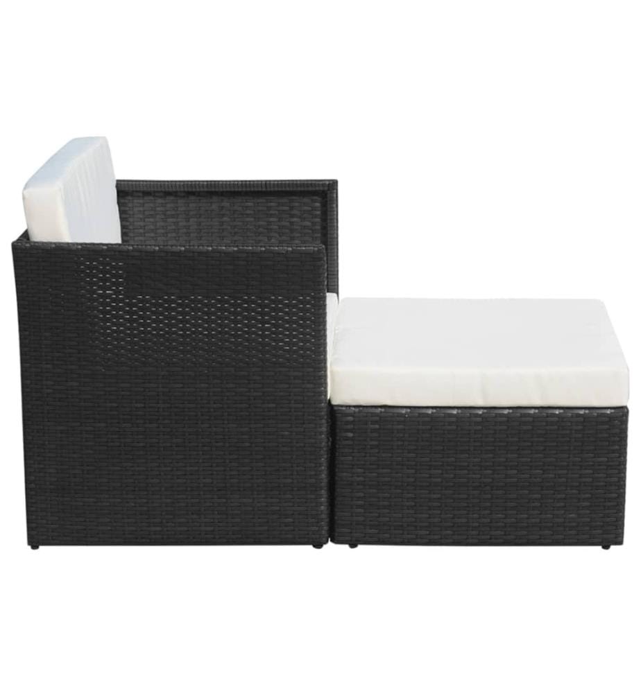Gartensessel mit Fusshocker Poly Rattan Schwarz