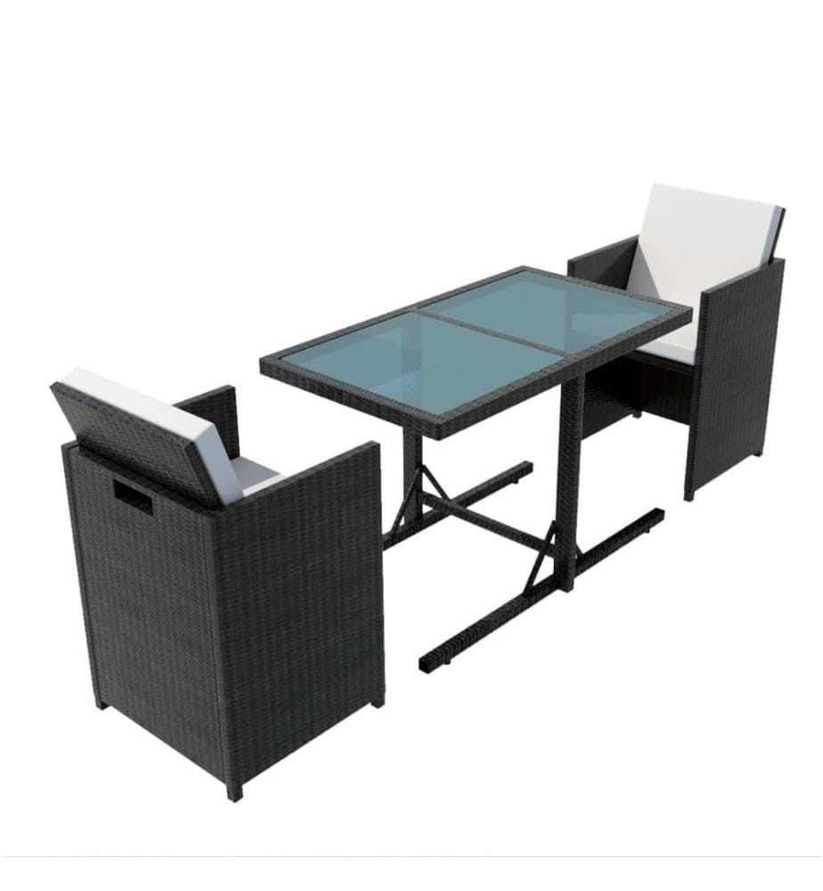3-tlg. Bistro-Set mit Kissen Poly Rattan Schwarz