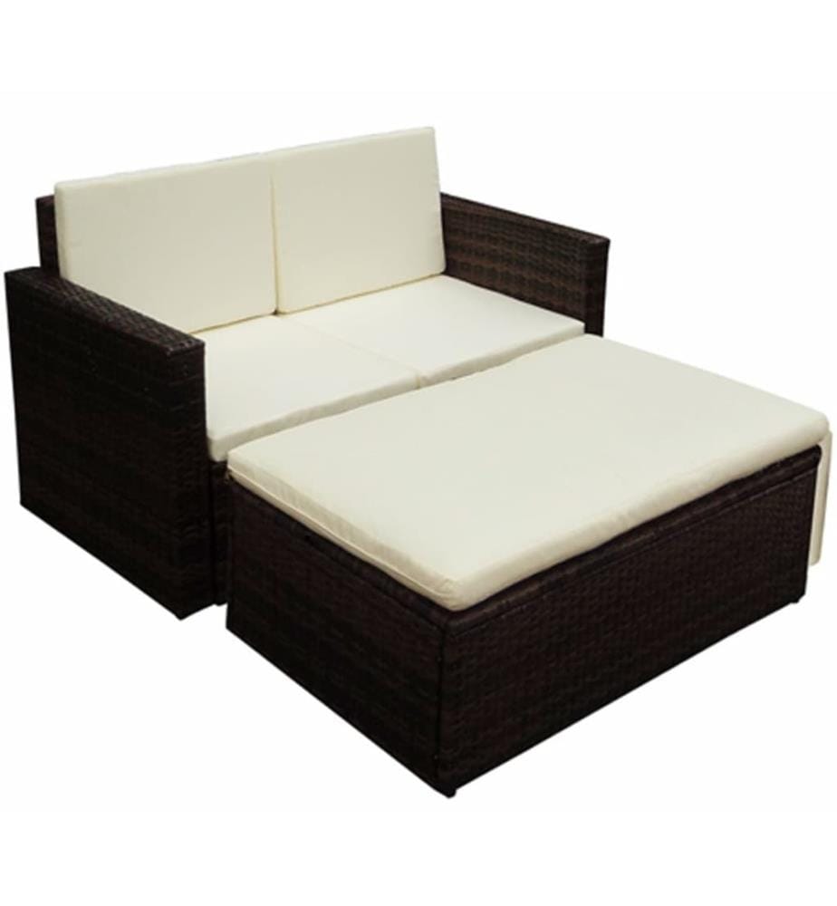 2-tlg. Garten-Lounge-Set mit Auflagen Poly Rattan Braun