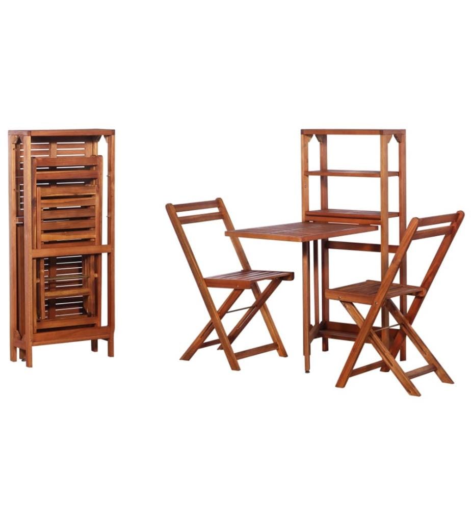 Mobilier de bistro pliable 3 pcs Bois d'acacia solide