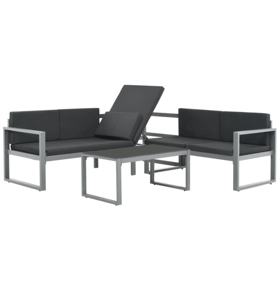 3-tlg. Garten-Lounge-Set mit Kissen Aluminium Schwarz