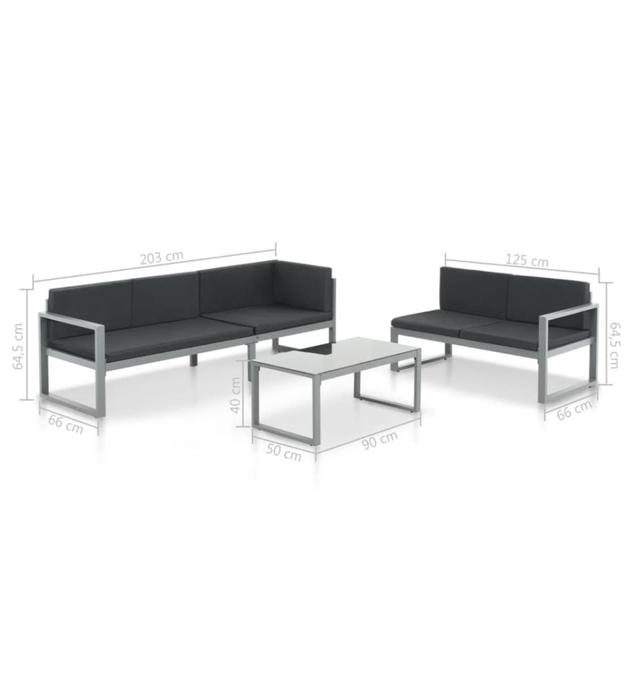 3-tlg. Garten-Lounge-Set mit Kissen Aluminium Schwarz