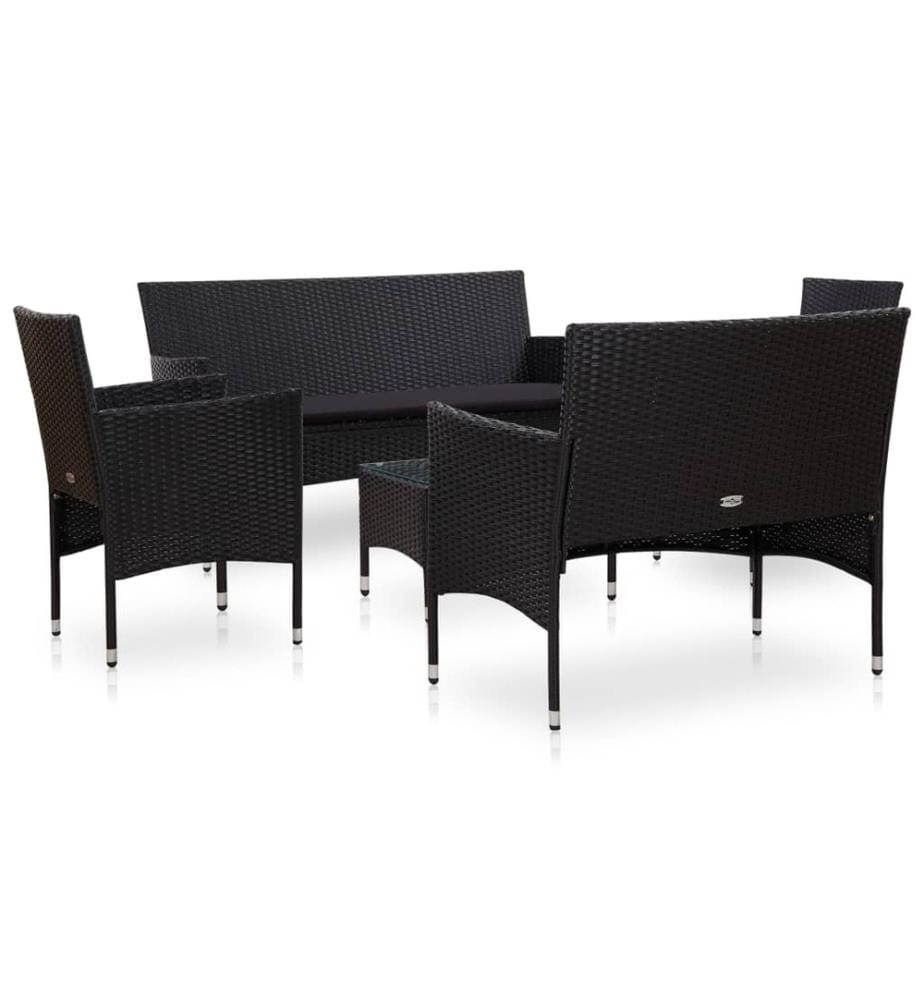 5-tlg. Garten-Lounge-Set mit Auflagen Poly Rattan Schwarz