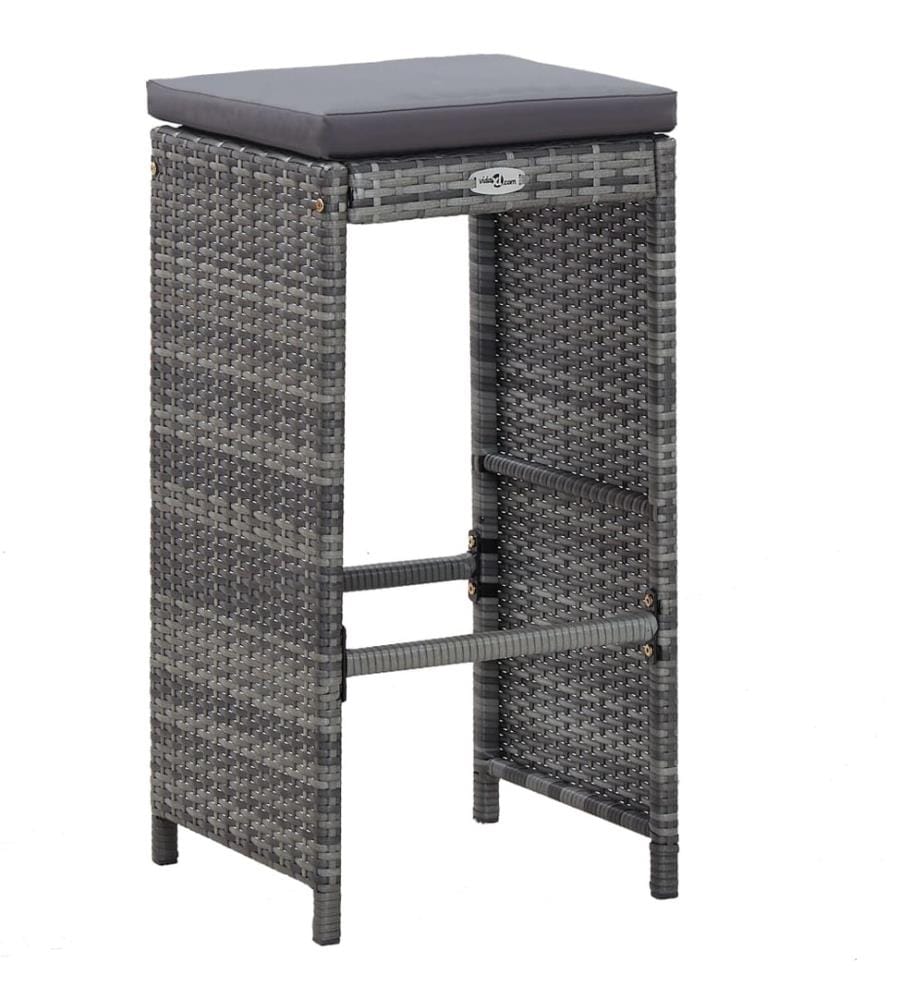 7-tlg. Gartenbar-Set mit Auflagen Poly Rattan Grau