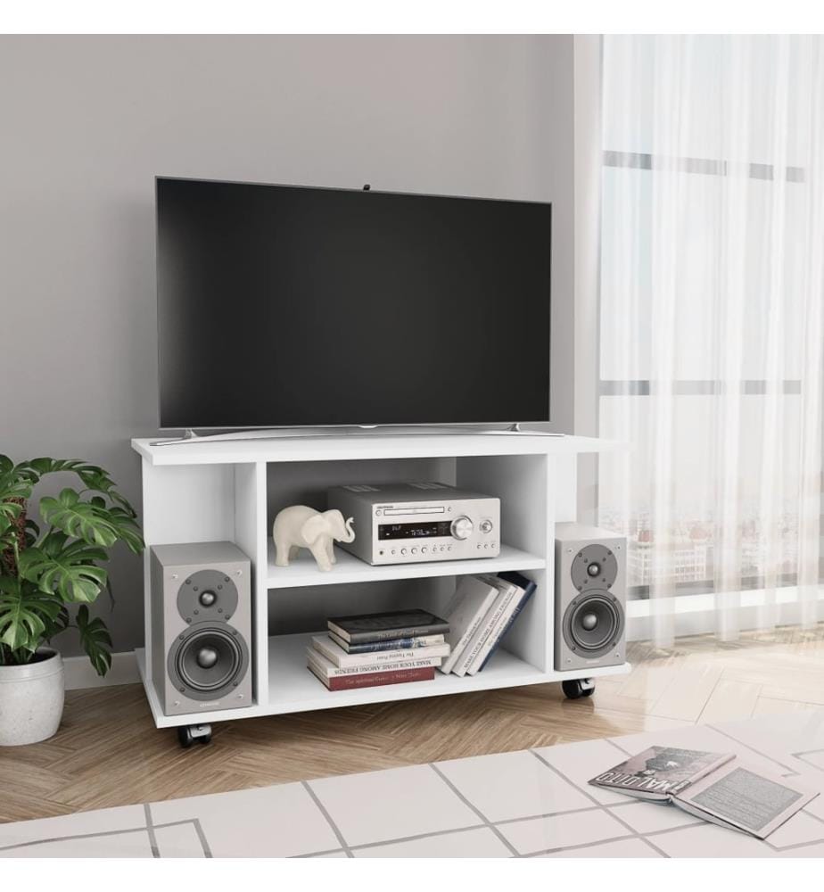 Meuble TV avec roulettes blanc 80x40x45 cm bois d'ingénierie