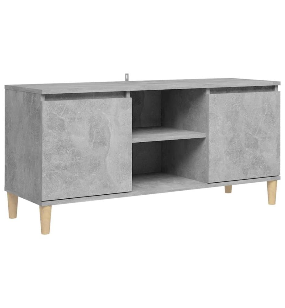 Meuble TV avec pieds en bois massif Gris béton 103,5x35x50 cm