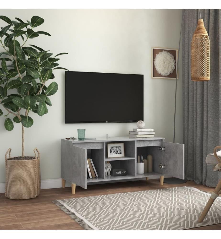 Meuble TV avec pieds en bois massif Gris béton 103,5x35x50 cm
