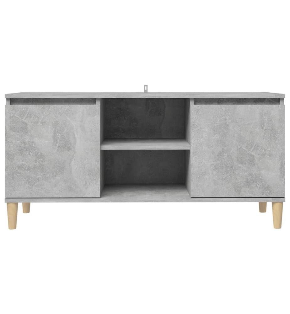 Meuble TV avec pieds en bois massif Gris béton 103,5x35x50 cm