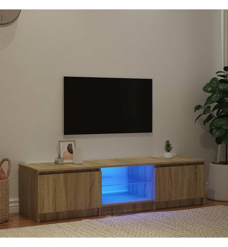 Meuble TV avec lumières LED Chêne fumé 140x40x36 cm