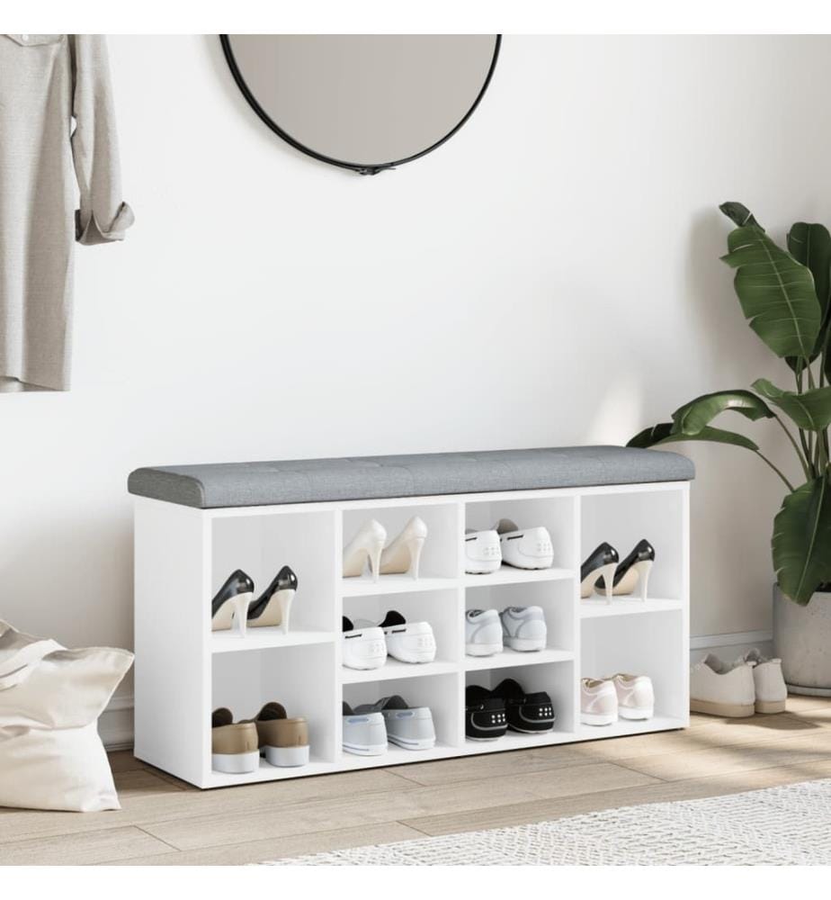 Banc à chaussures Blanc 102x32x50 cm Bois d'ingénierie
