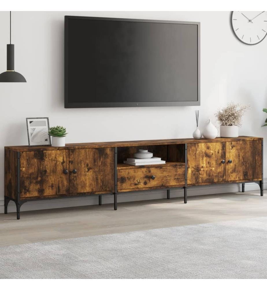 Meuble TV à tiroir chêne fumé 200x25x44 cm bois d'ingénierie