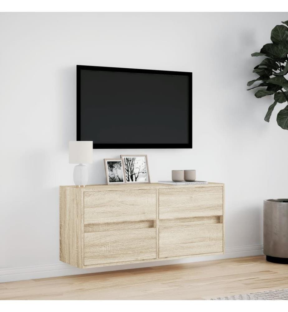 Meuble TV mural avec lumières LED chêne sonoma 100x31x45 cm