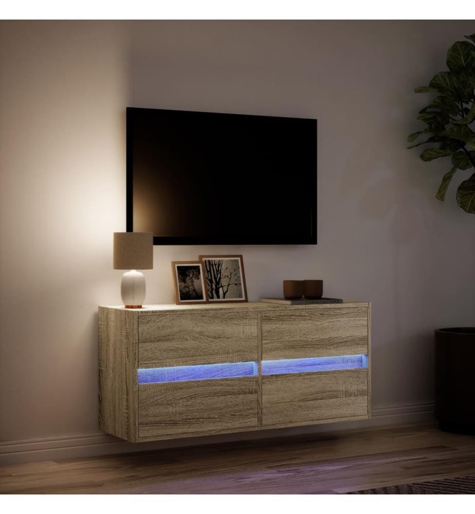 Meuble TV mural avec lumières LED chêne sonoma 100x31x45 cm