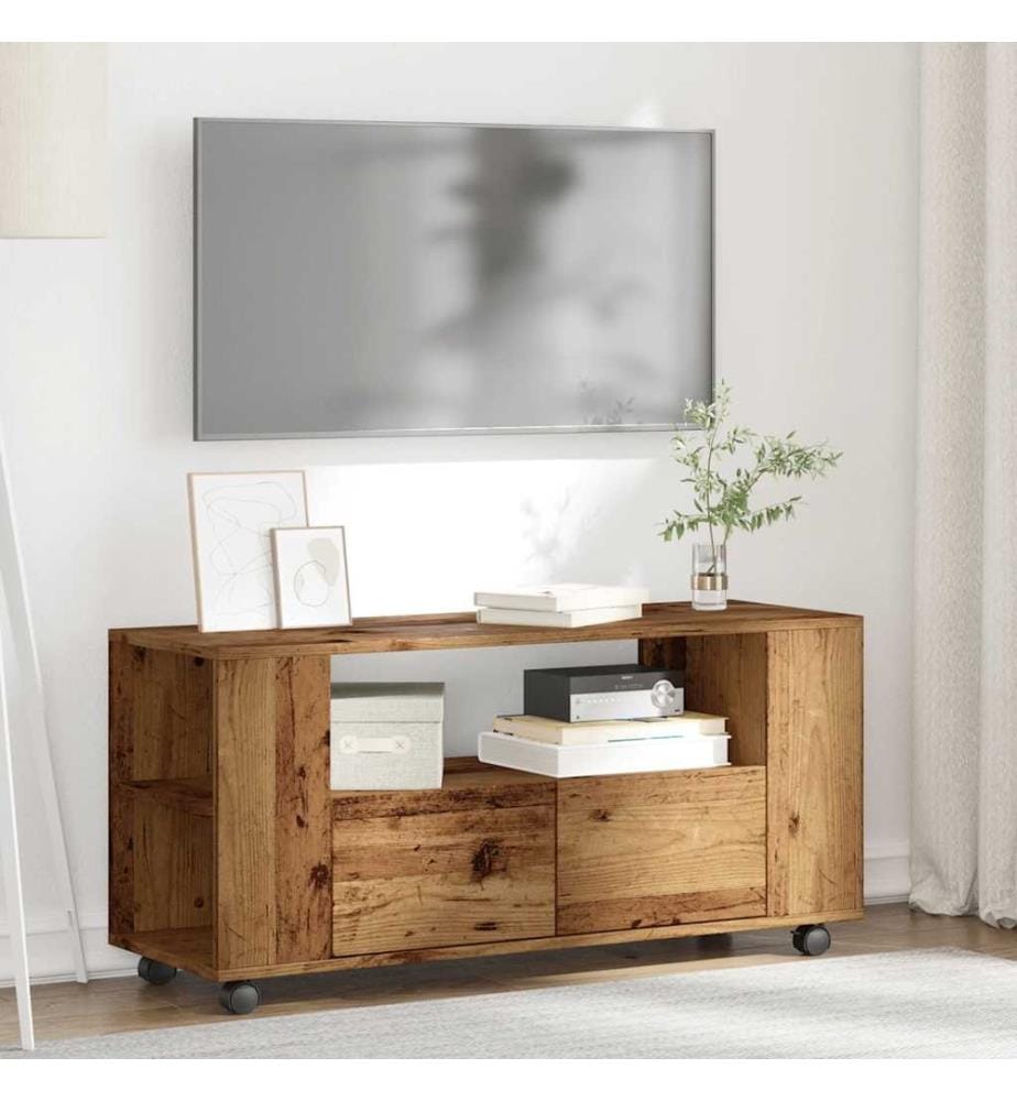 Meuble TV avec roulettes vieux bois bois d'ingénierie
