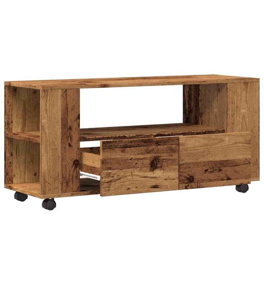 Meuble TV avec roulettes vieux bois bois d'ingénierie
