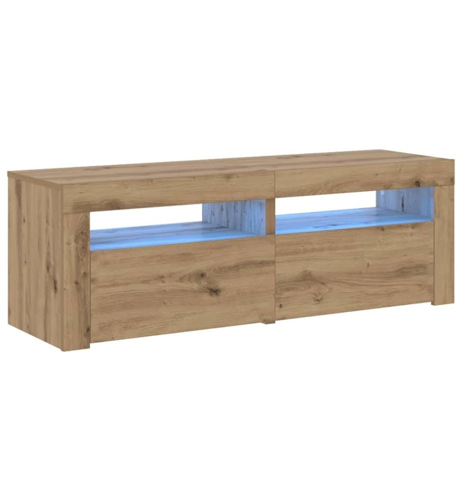 Meuble TV avec lumières LED chêne artisanal bois d'ingénierie