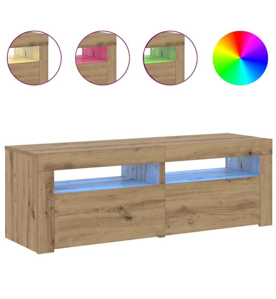 Meuble TV avec lumières LED chêne artisanal bois d'ingénierie