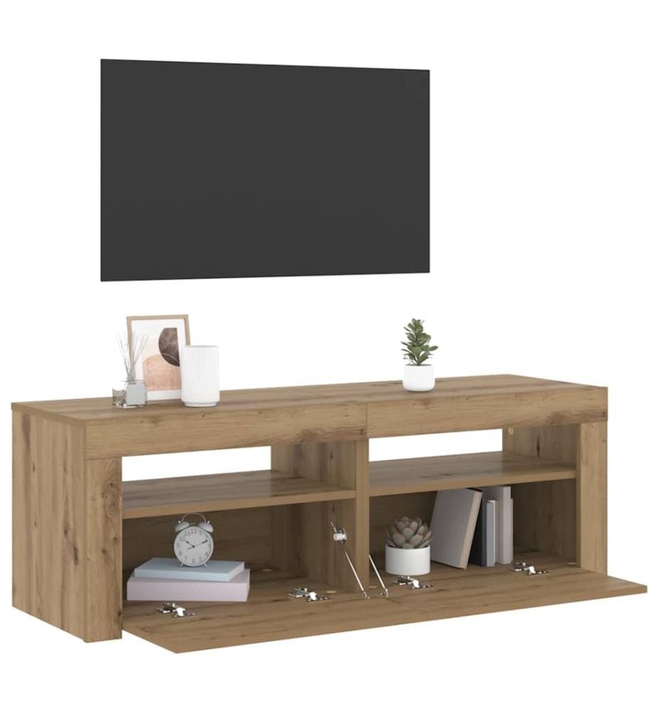 Meuble TV avec lumières LED chêne artisanal bois d'ingénierie