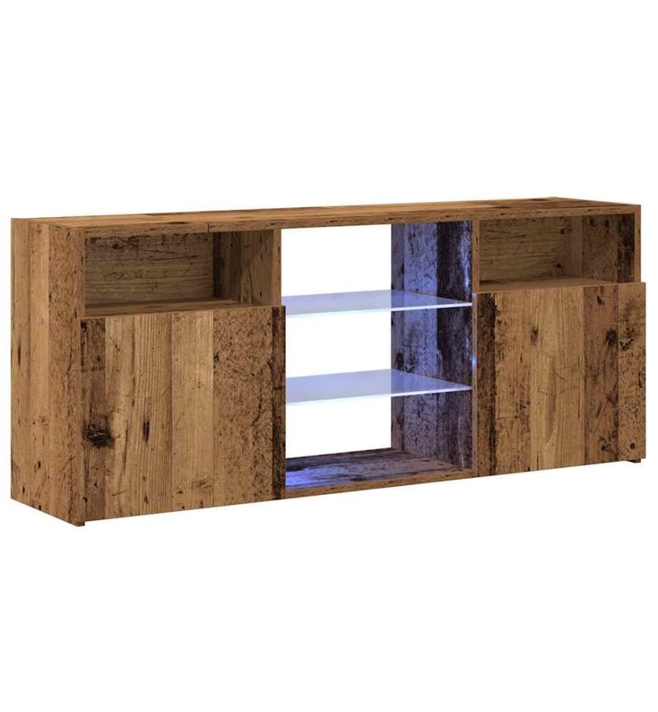 Meuble TV avec lumières LED vieux bois bois d'ingénierie