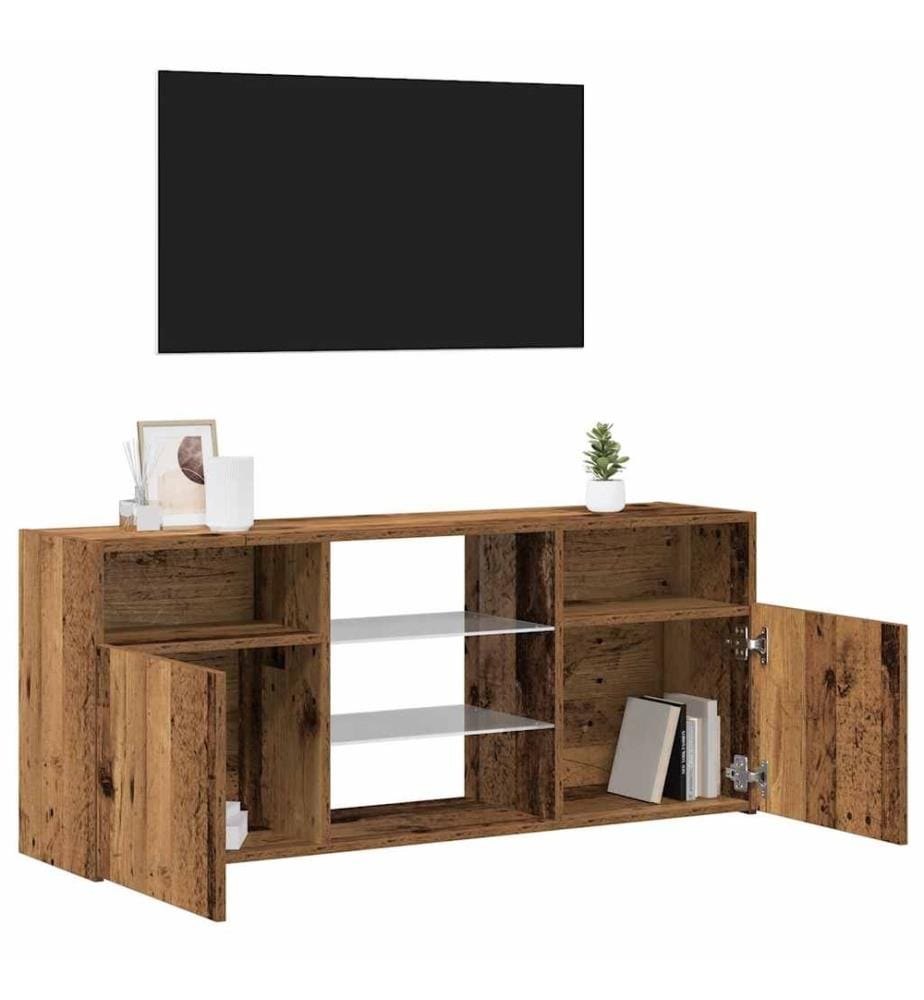 Meuble TV avec lumières LED vieux bois bois d'ingénierie