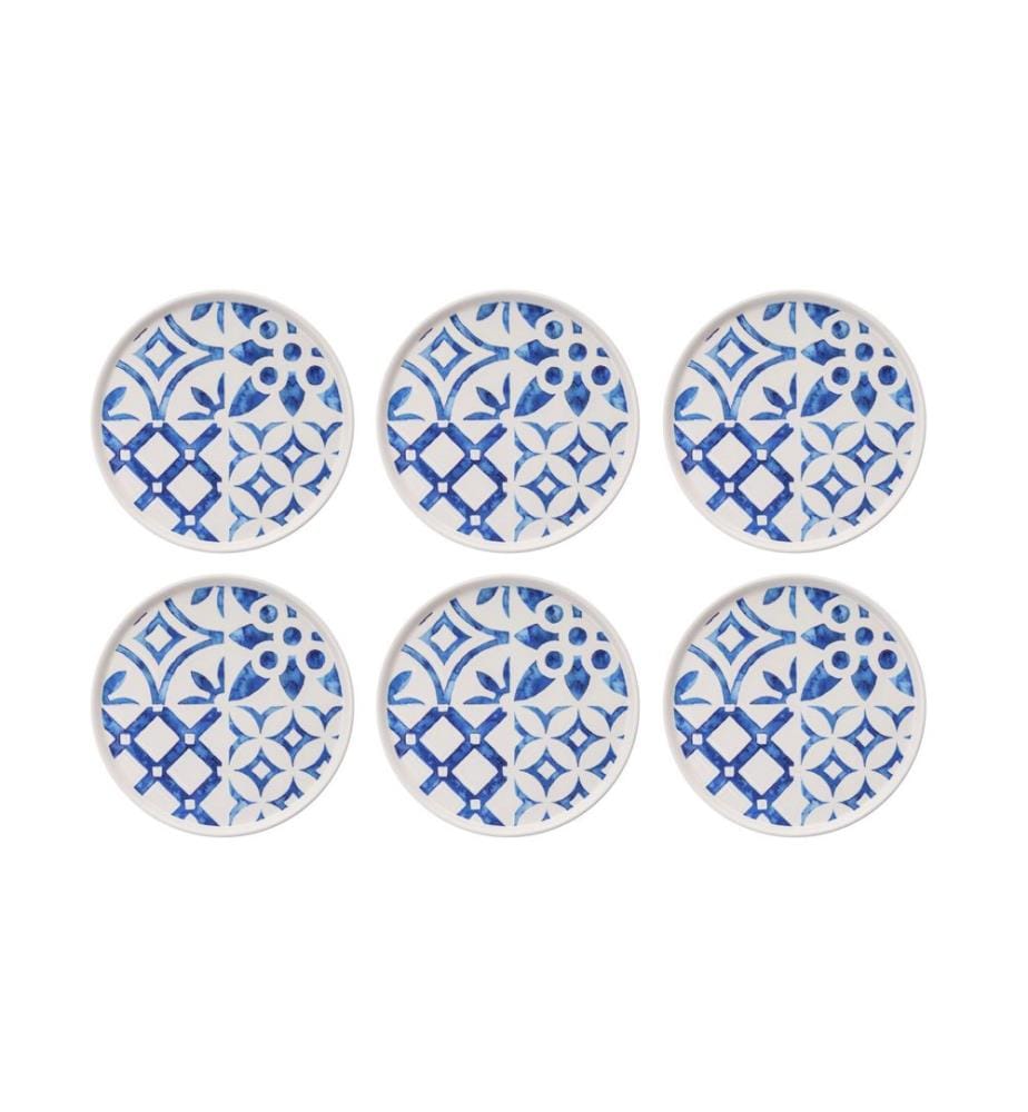 Dessertteller-Set (6-teilig) – Blau-Weiss