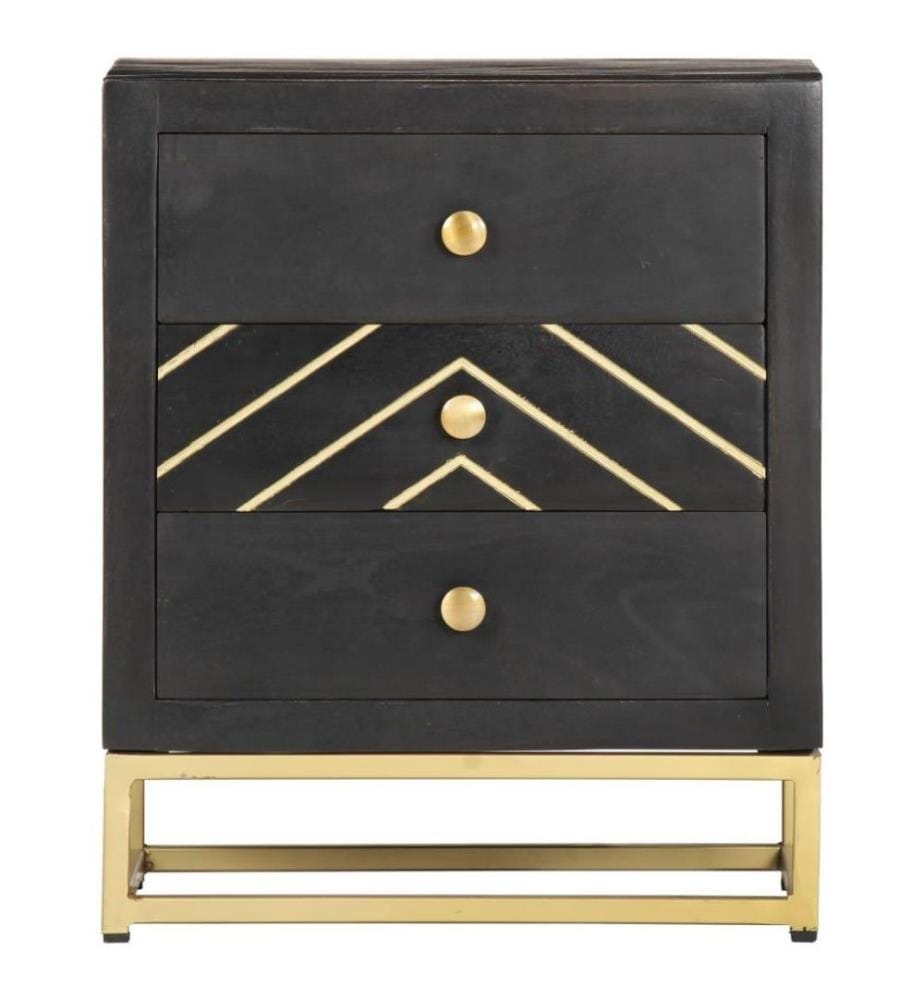 Nachttisch Schwarz und Golden 40 x 30 x 50 cm Mango Massivholz