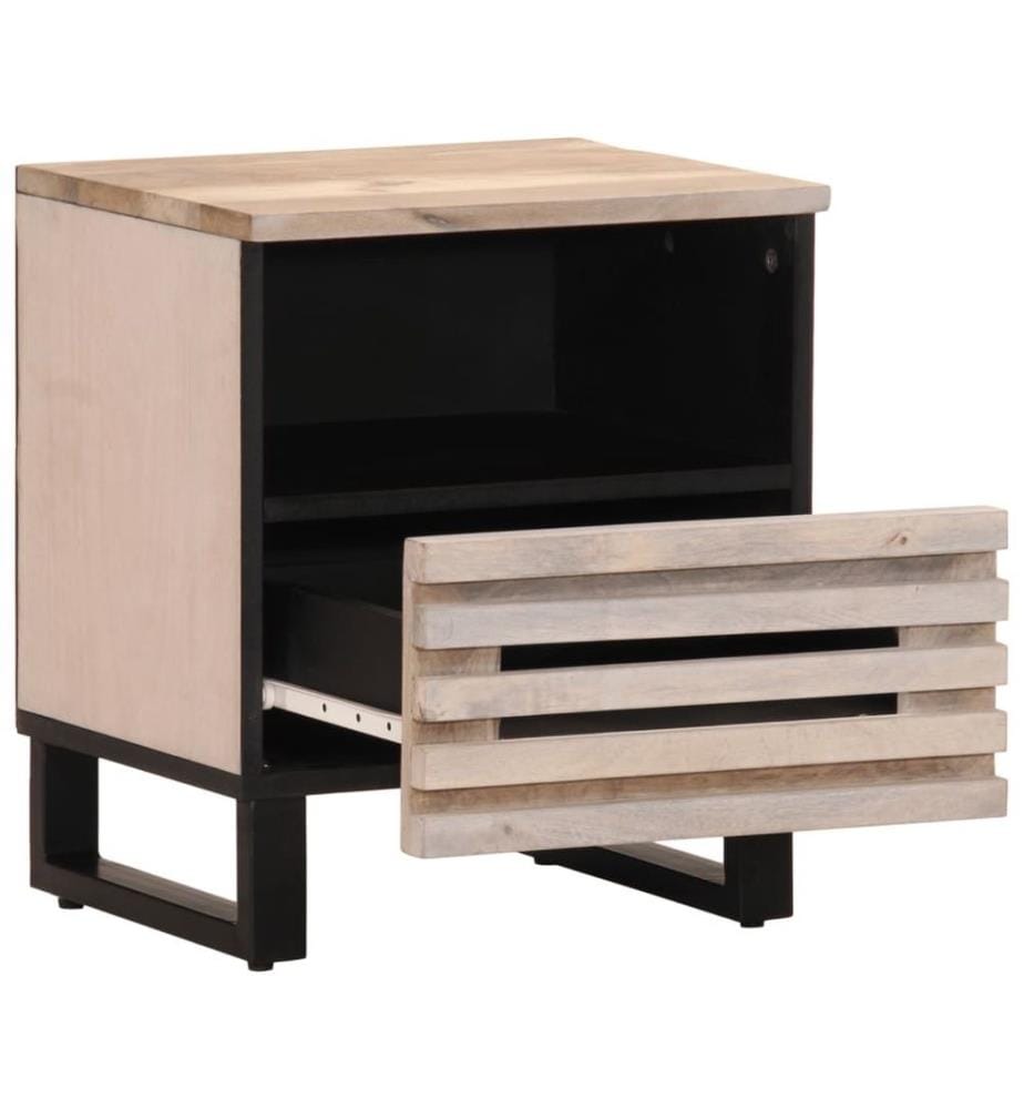 Table de chevet 40x34x46 cm bois de manguier massif blanchi