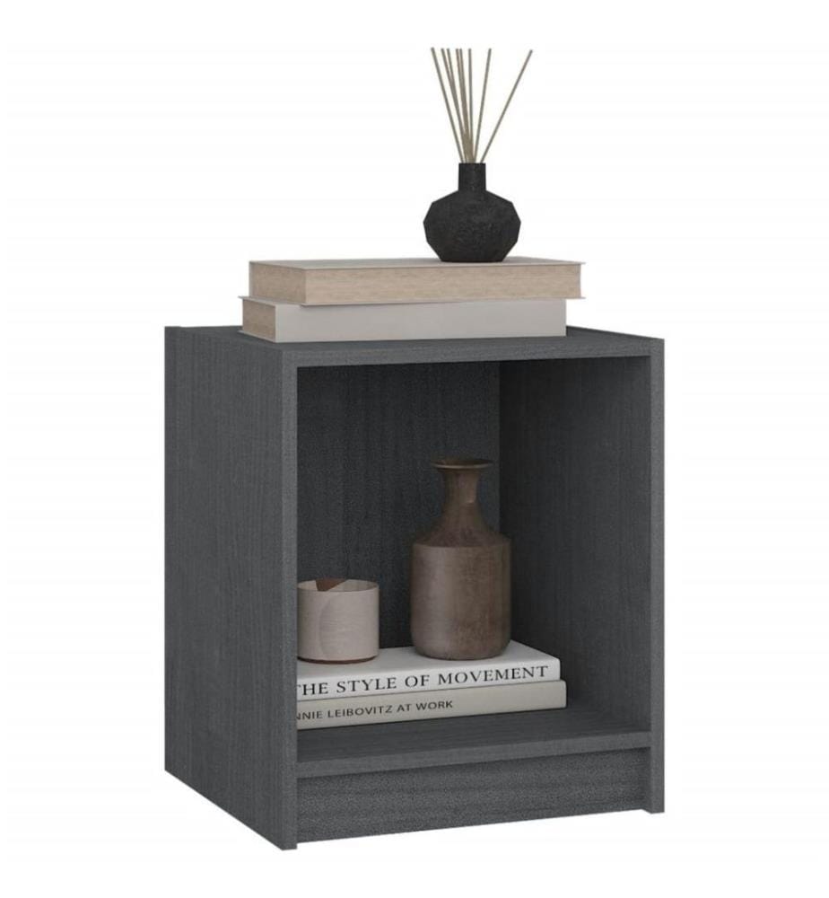 Nachttische 2 Stk. Grau 35,5x33,5x41,5 cm Massivholz Kiefer
