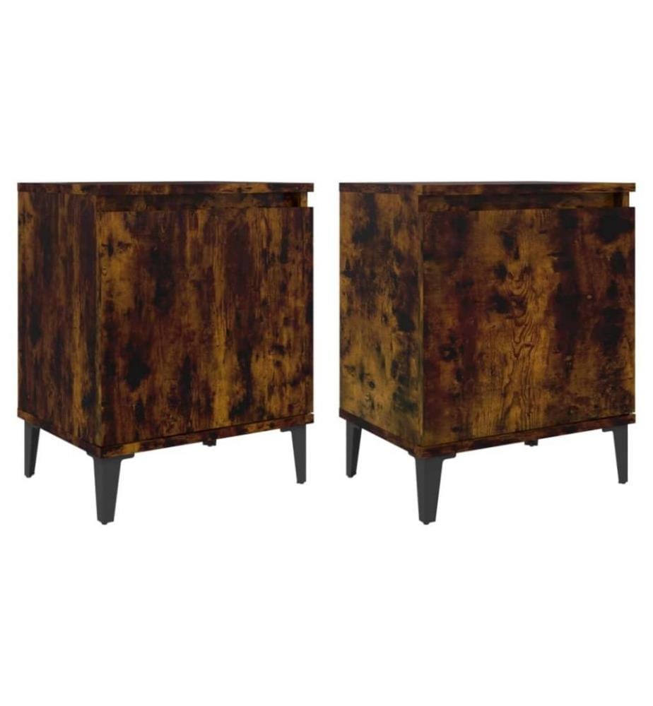 Tables de chevet avec pieds en métal 2pcs Chêne fumé 40x30x50cm
