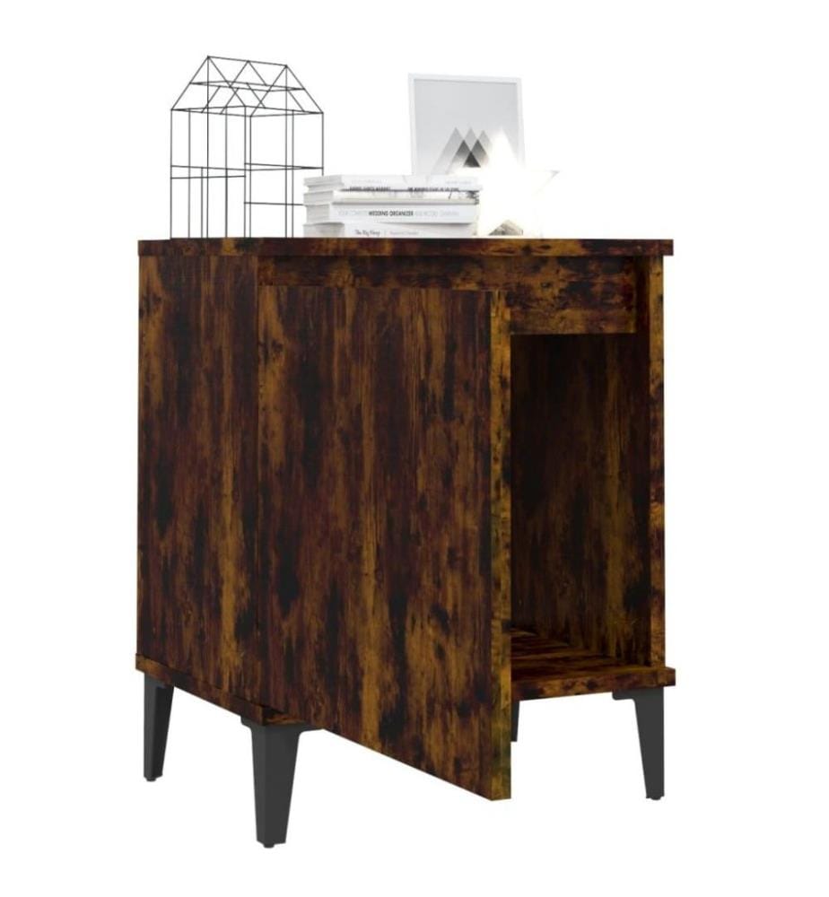 Tables de chevet avec pieds en métal 2pcs Chêne fumé 40x30x50cm