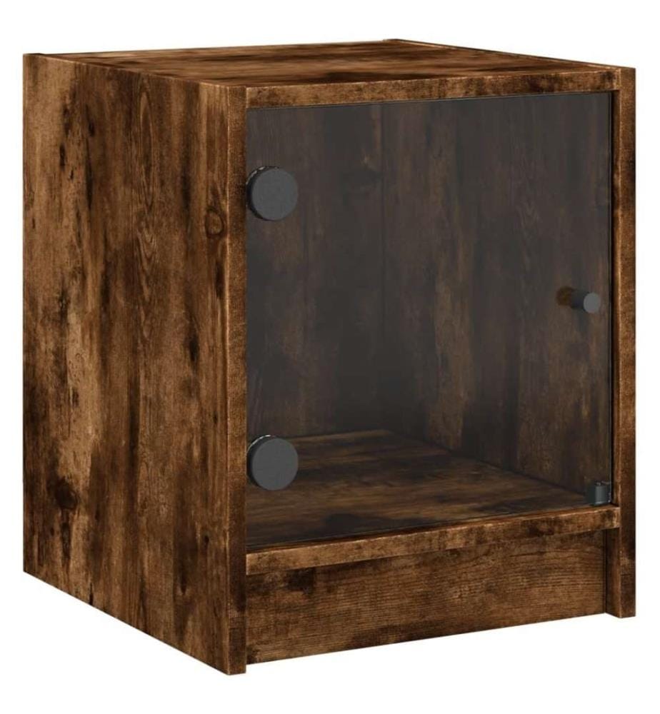 Table de chevet avec porte en verre chêne fumé 35x37x42 cm