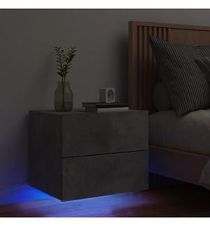 Table de chevet murale avec lumières LED gris béton