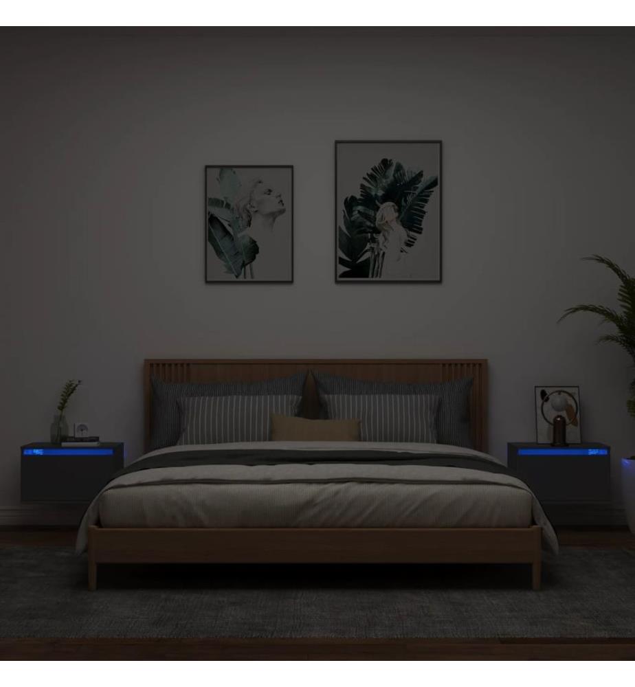 Wand-Nachttische mit LED-Leuchten 2 Stk. Schwarz