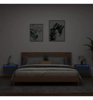 Tables de chevet murales avec lumières LED 2 pcs noir