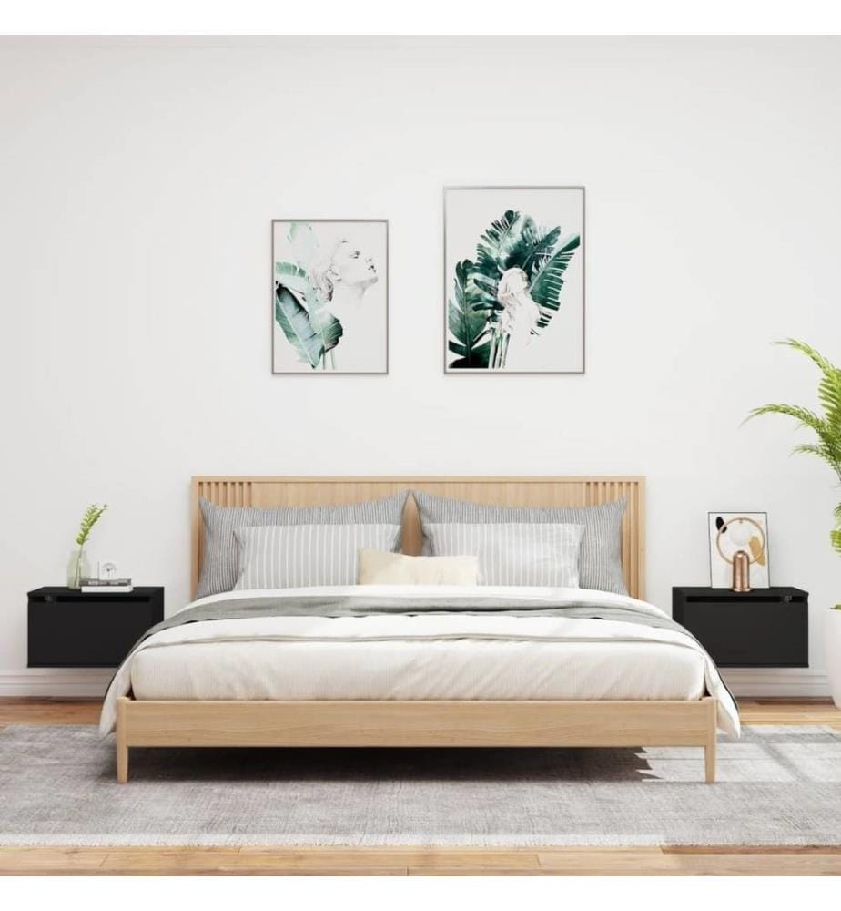 Wand-Nachttische mit LED-Leuchten 2 Stk. Schwarz