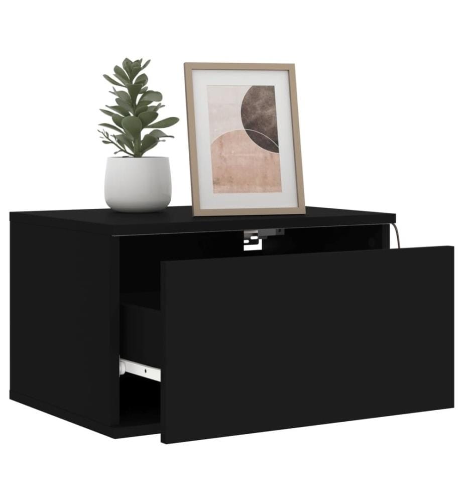 Wand-Nachttische mit LED-Leuchten 2 Stk. Schwarz