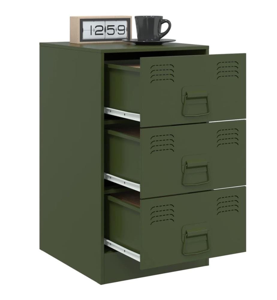 Tables de chevet 2 pcs noir vert olive 34,5x39x62 cm acier
