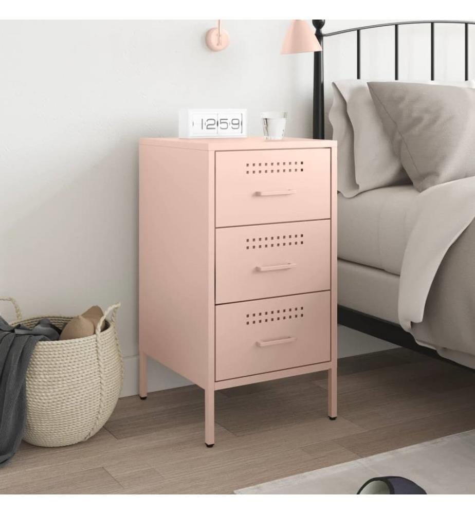 Table de chevet rose 36x39x68 cm acier laminé à froid